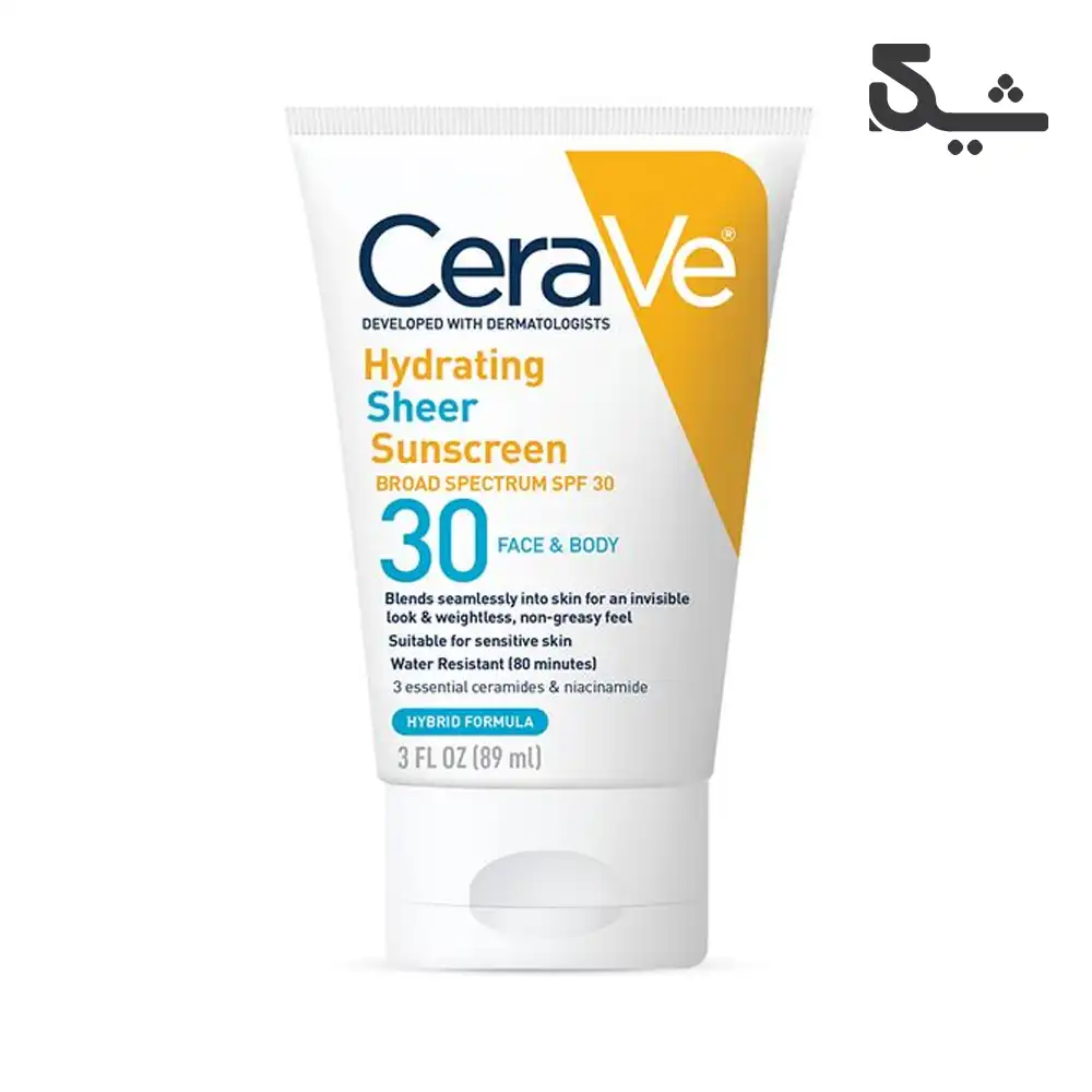 کرم ضد آفتاب و آبرسان صورت و بدن بی رنگ مدل CeraVe Hydrating Sheer Sunscreen Broad Spectrum SPF 30 for Face & Body حجم 89 میل
